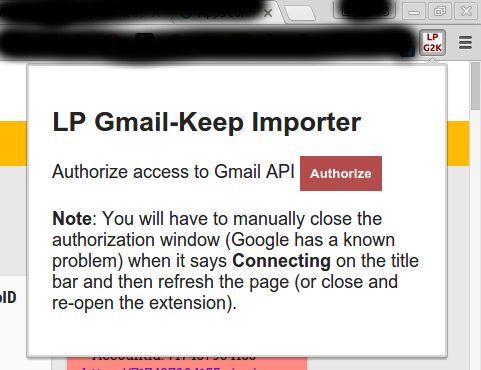 LP Gmail to Keep Importer - Authorization LP Gmail to Keep Importer - Authorization view