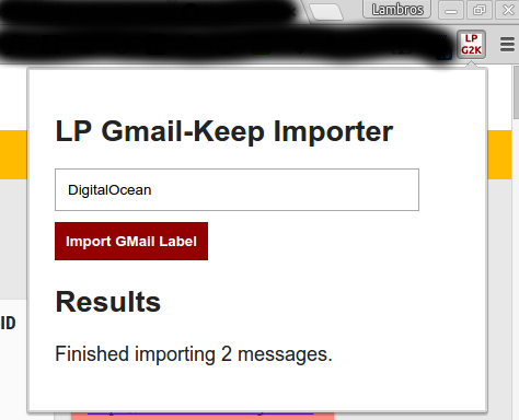 LP Gmail to Keep Importer - Confirmation view LP Gmail to Keep Importer - Confirmation view